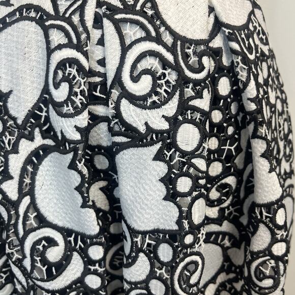 Ann Taylor Skirt sz 4 Black White Floral Lace Knee Full Wedding Cocktail Formal - Picture 4 of 8